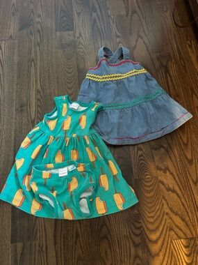 Hanna Anderson Green Popsicle Toddler Dress Set & Denim Ruffle Dress